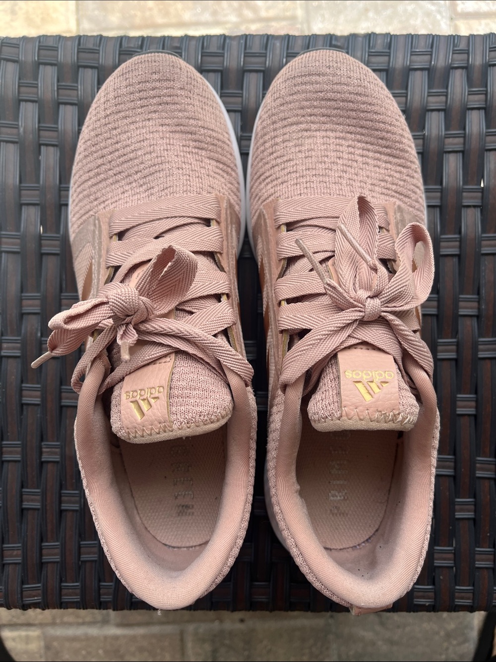 adidas Women's Knit Lace-Up Sneakers in Mauve Pink with Gold Accents